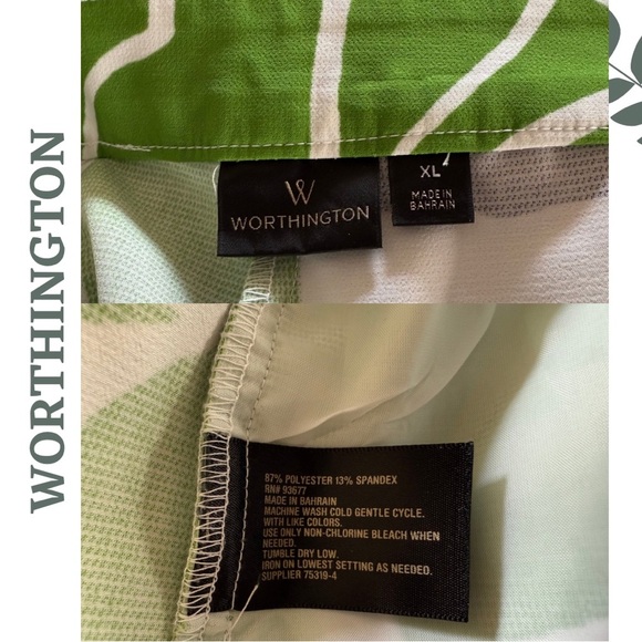 🛍️3/$40 Worthington Green Floral Wide-Leg Cropped Pants – Black White Size XL - Picture 6 of 6